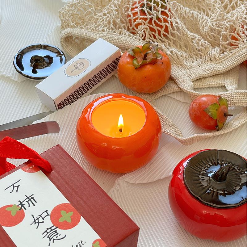 《万柿如意》手作毕业礼物美好寓意陶瓷罐柿子香薰蜡烛助眠礼盒