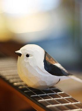 鹿妖商店 银喉长尾山雀 北长尾山雀 肥啾鸟 纯手工小鸟木雕摆件