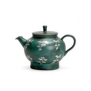 拓土苍绿描银竹影宫灯壶茶壶家用单个带过滤孔泡茶器陶瓷功夫茶具