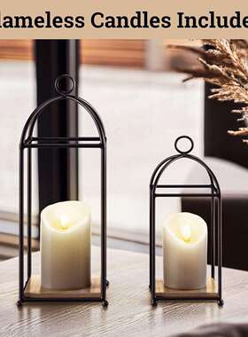 跨境客厅装饰灯笼黑色金属灯笼前廊室内装饰带LED蜡烛灯笼装饰