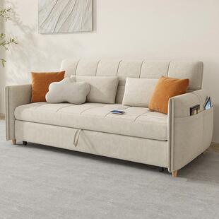 小户型推拉式折叠沙发床贵妃位收纳储物多功能客厅直排猫抓布沙发