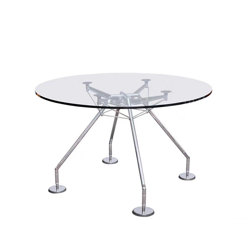 造心家具|钢化玻璃圆形金属设计师小户型餐桌现代办公室洽谈桌子