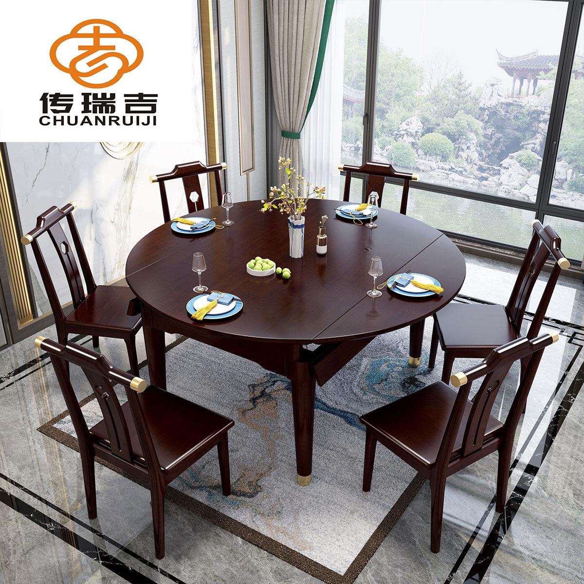 中式实木大圆桌家用圆形餐桌椅组合酒店饭店1.5米圆桌8/10人饭桌