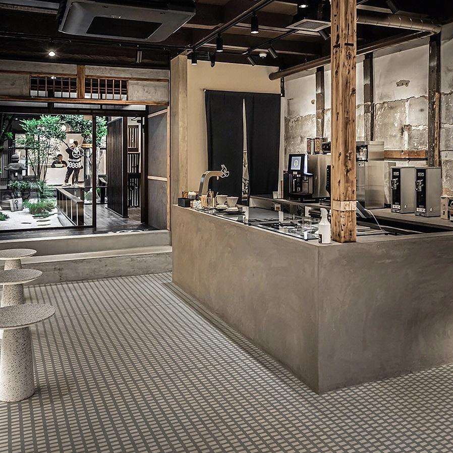 北欧小格子水磨石瓷砖卫生间别墅客厅咖啡店商业设计石纹防滑地砖