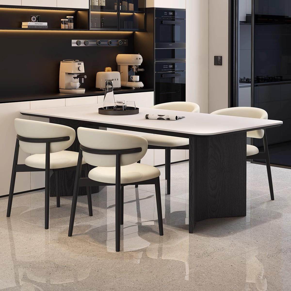 实木意式岩板餐桌椅餐桌组合饭桌小户型家用长方形现代简约桌子