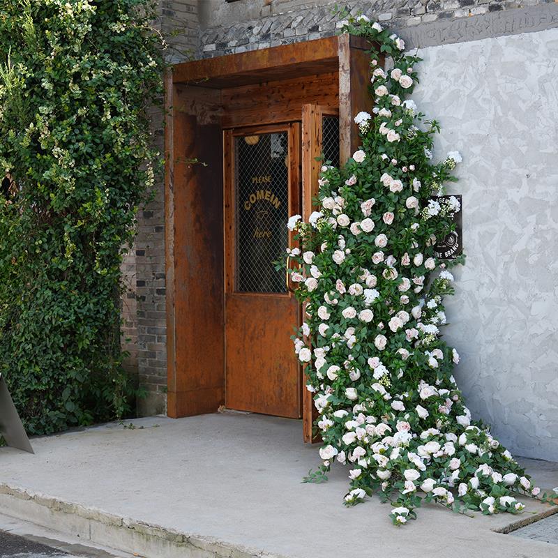 彷真花藤蔓玫瑰墙网红背景花艺造景假花拍照打卡道具室内空调管装