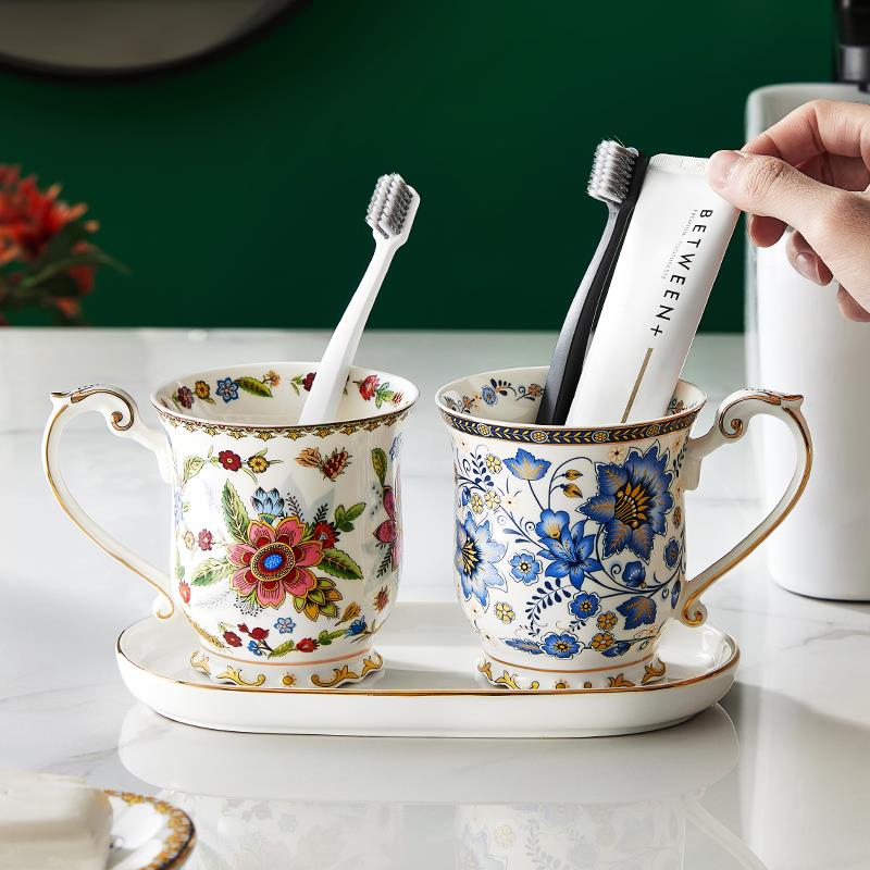 陶瓷漱口杯家用高档牙刷杯子情侣一对刷牙杯牙缸高颜值洗漱杯套装