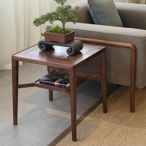 北美黑胡桃木边几新中式沙发角几北欧实木小桌子小茶几边桌小方几