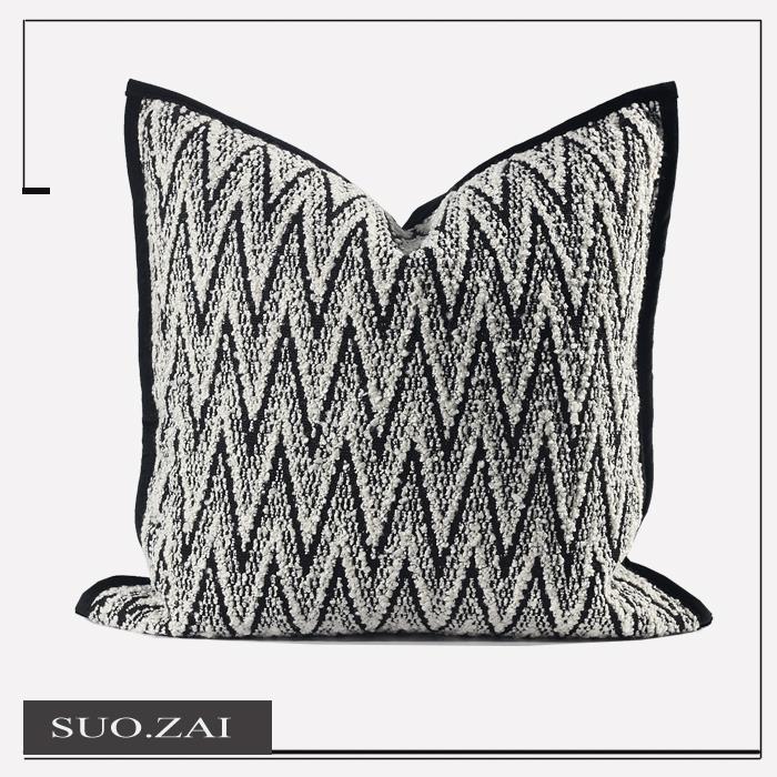 现代简约黑白人字纹肌理抱枕套轻奢样板房沙发客厅卧室靠垫套方枕
