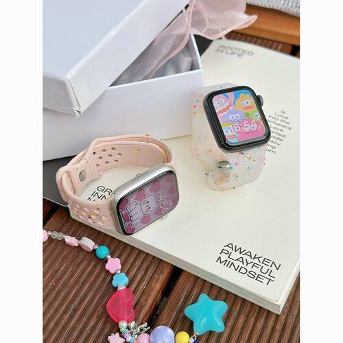 适用iwatch11手表带彩点洞洞硅胶