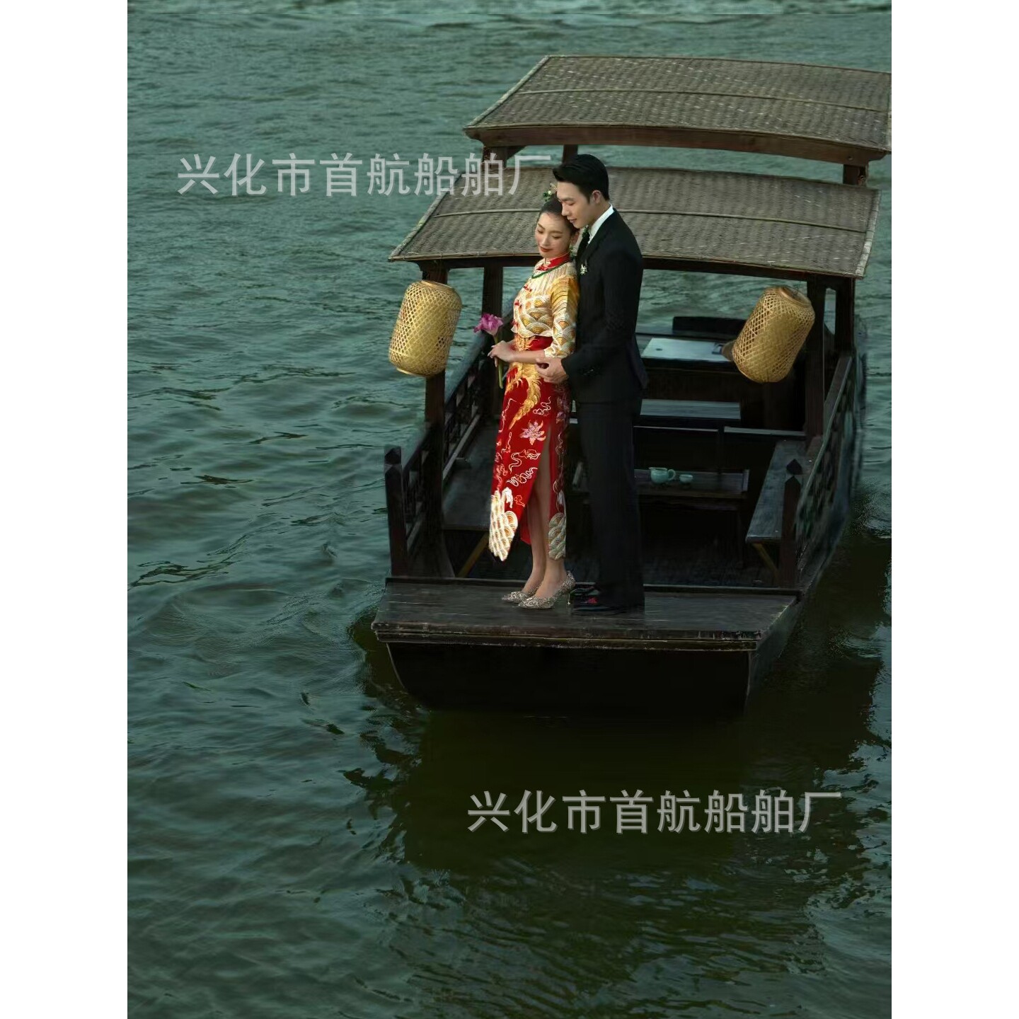 手划摇橹餐饮表演观光旅游实木婚礼乌篷船高低木船专用杉木户外