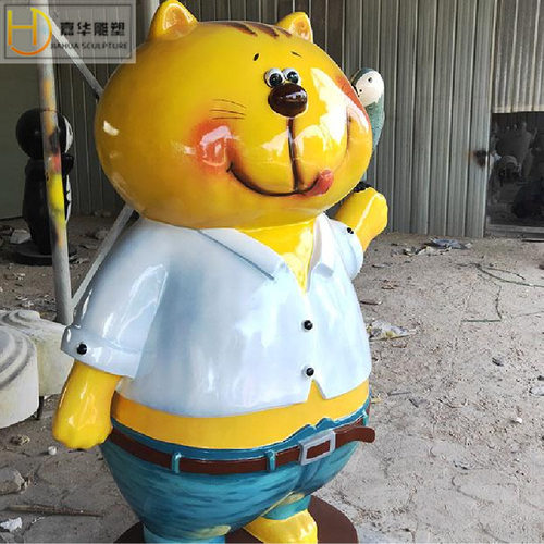 玻璃钢卡通雕塑大脸猫吃货猫动漫商场装饰摆件创意大公仔模型制作