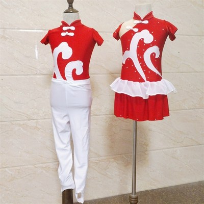 儿童体操演出服女水o钻竞技舞蹈服中国风男孩连体服套装艺考练功