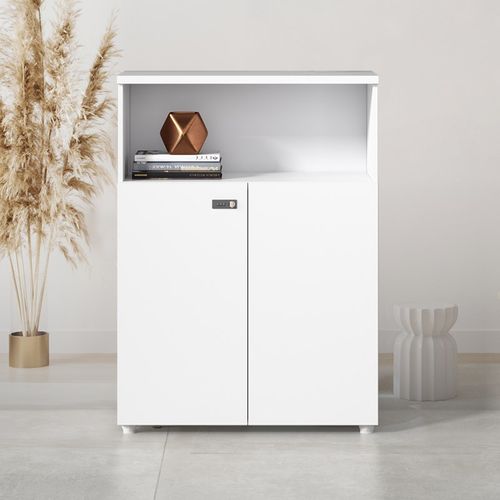 勇心白色文件柜资料柜办公室柜子带锁密码木质矮柜茶水柜组合地柜