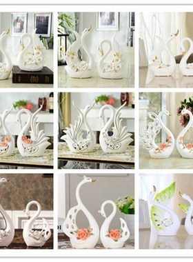 一对天鹅摆件陶瓷家居新房客厅酒柜创意装饰品工艺品结婚礼物摆设