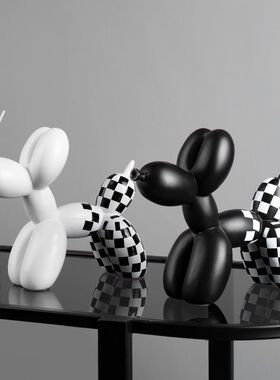 北欧现代创意棋盘格狗轻奢树脂高级感桌面客厅电视柜装饰可爱摆件