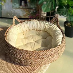 通用草编宠物猫窝藤编u可拆洗保暖窝猫窝宠物猫咪藤编猫窝用 四季