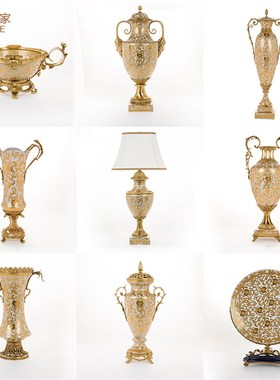 金色年华 陶瓷配铜轻奢经典装饰摆件 奢华别墅高档住宅家居工艺品