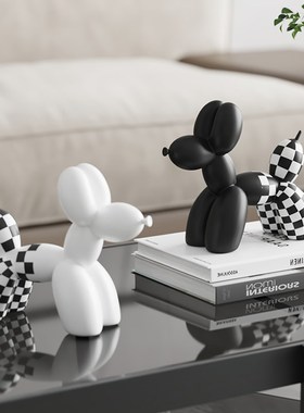 现代软装高级感小众棋盘格气球狗摆件轻奢客厅玄关家居桌面装饰品