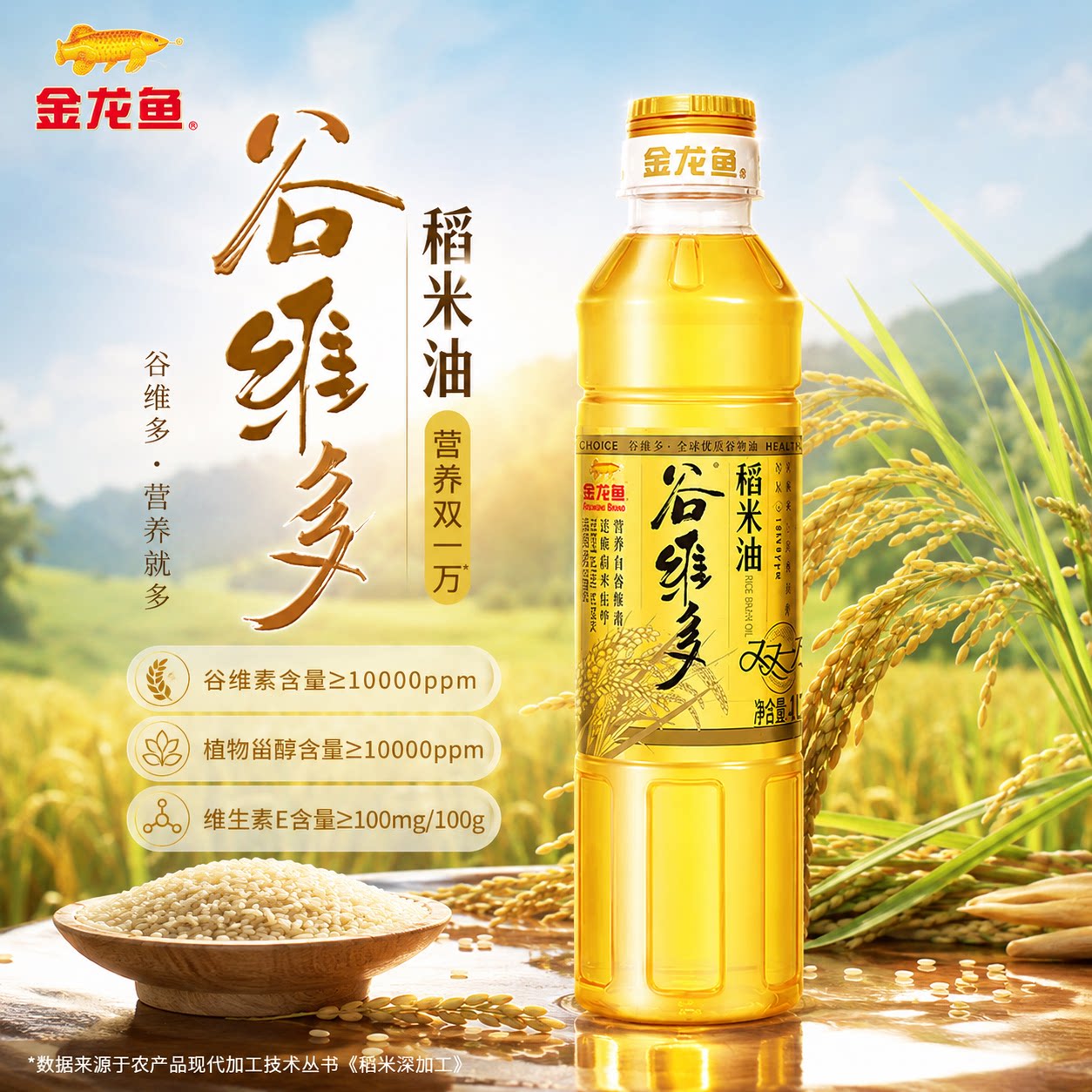 金龙鱼谷维多双一万稻米油400ml瓶装营养烹饪食用油植物甾醇家用 - 实物图