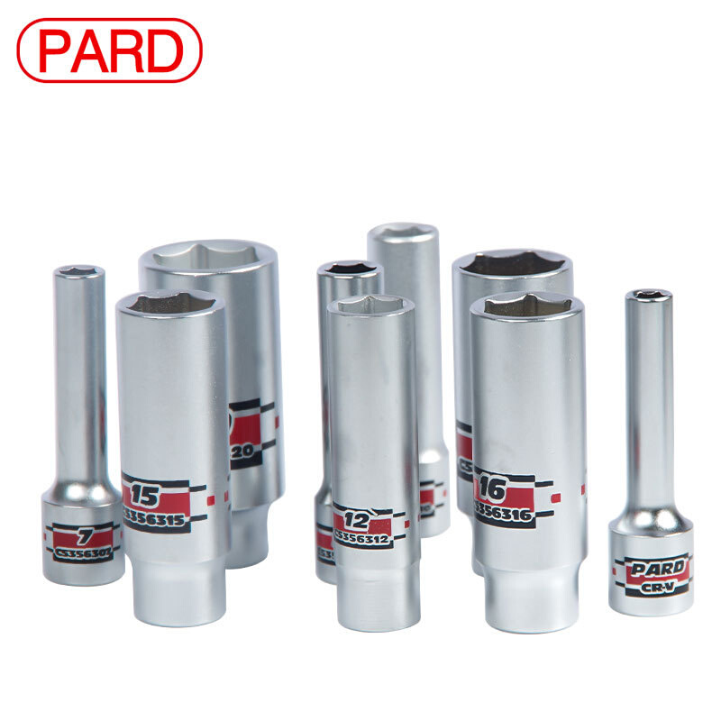 PARD六角加长套筒3/8中飞扳手套筒头铬钒钢六方套筒6-22外六角头
