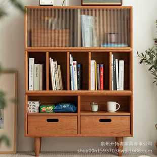 实木书柜小户型家用客厅储物组合柜书房多功能置物收纳落地柜 日式