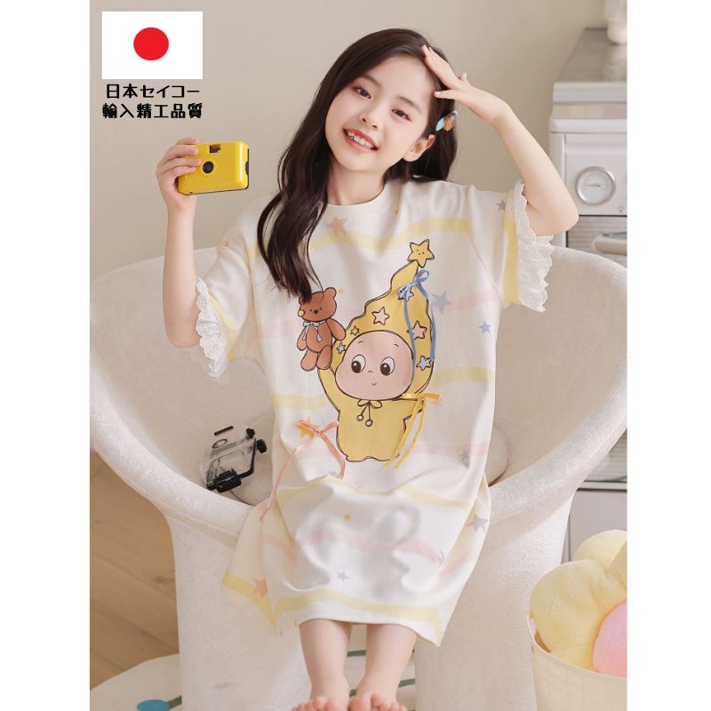 日本进口儿童睡裙夏季女童睡衣纯家居裙/睡裙