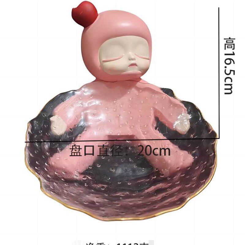 精选欧式家用高级粉色个性可爱熊A果盘客厅茶几玻璃收纳盆装饰摆