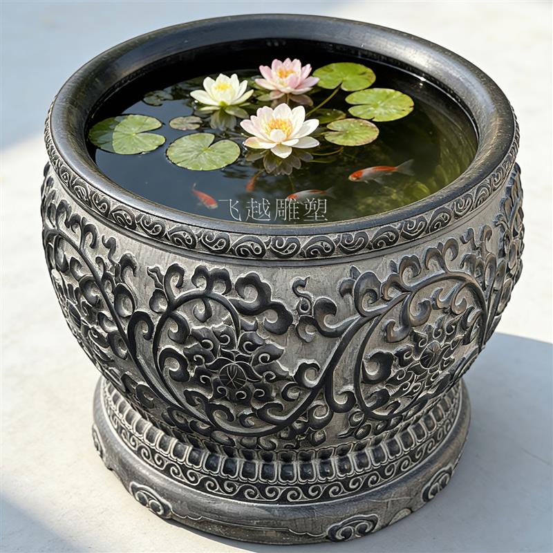 石雕鱼缸花盆天然青石缸庭院养鱼养花造景流水槽招财风水石缸门海