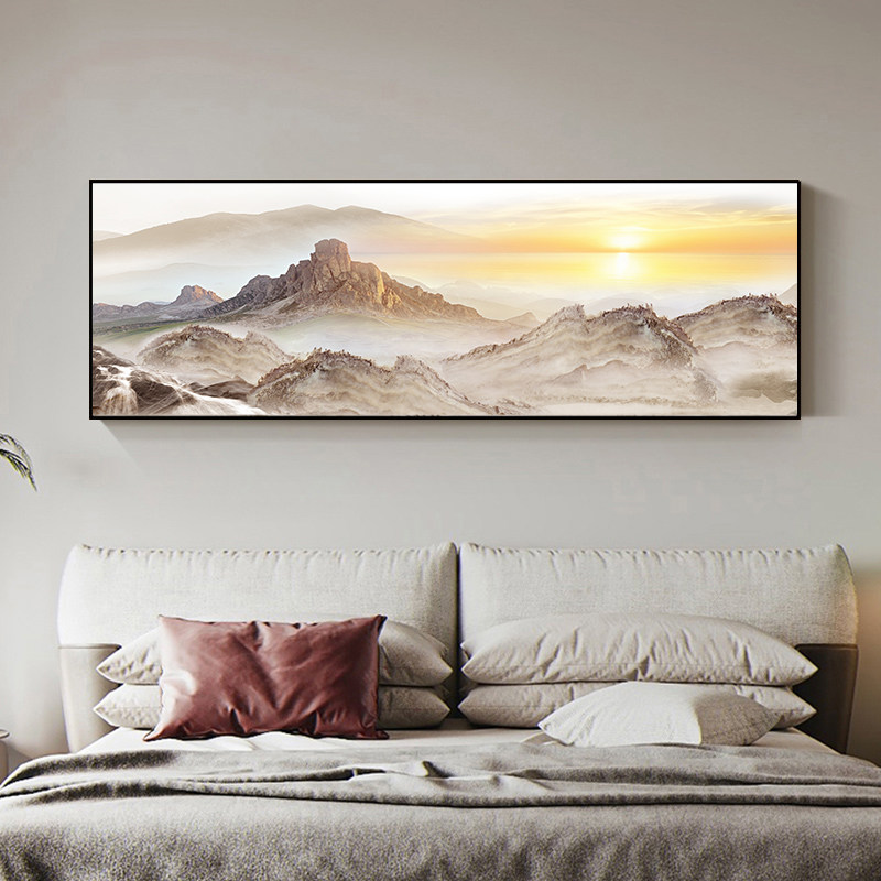 新中式客厅装饰画山靠山水壁画沙发背景墙面挂画办公室日出风景画