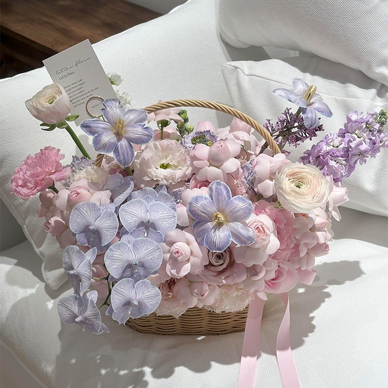 高级感玫瑰混搭花篮摆件永生花仿真皂花混合假花摆件装饰礼品礼物