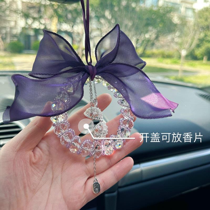汽车挂件车载后视镜水晶吊坠香薰车内挂饰品神秘紫蝴蝶结高级感