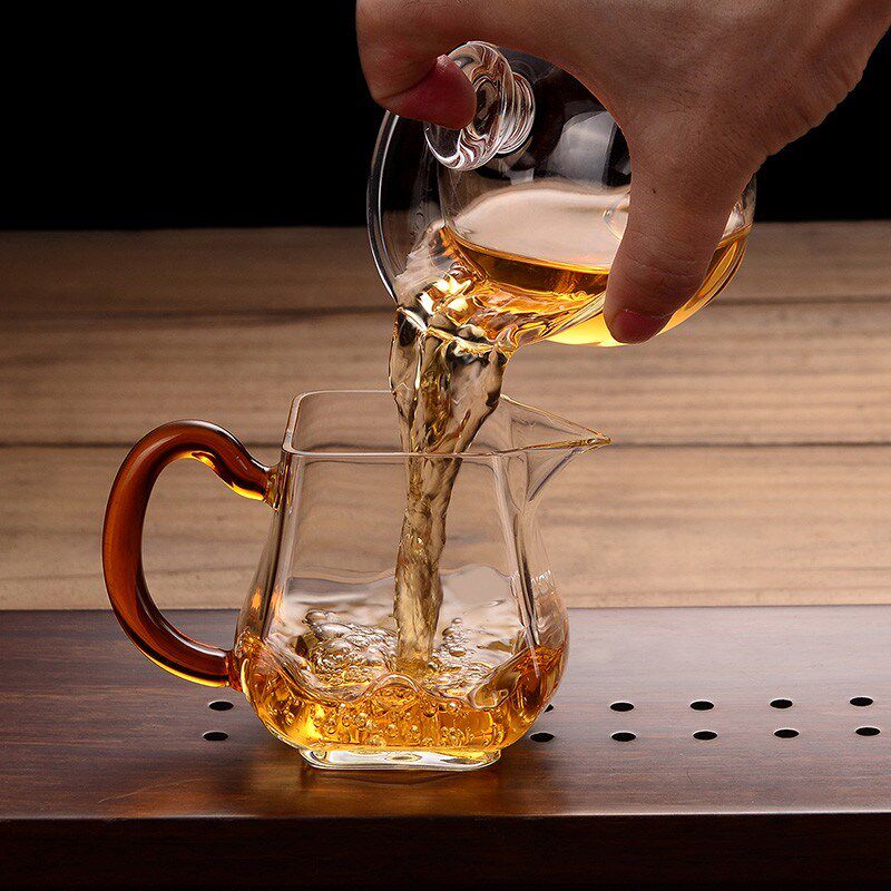 三才盖碗不烫手玻璃功夫茶具套装茶碗公道杯办公室喝茶泡茶手抓壶