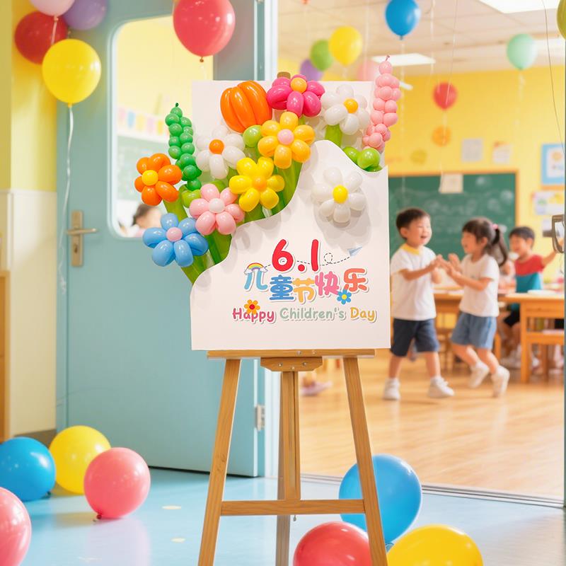 六一儿童节氛围装饰布置气球花束迎宾kt板幼儿园门口展板活动用品