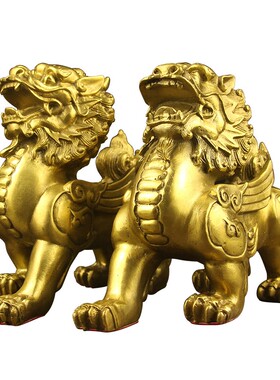 黄铜飞天貔貅摆件 公母一对中式风格家居装饰品