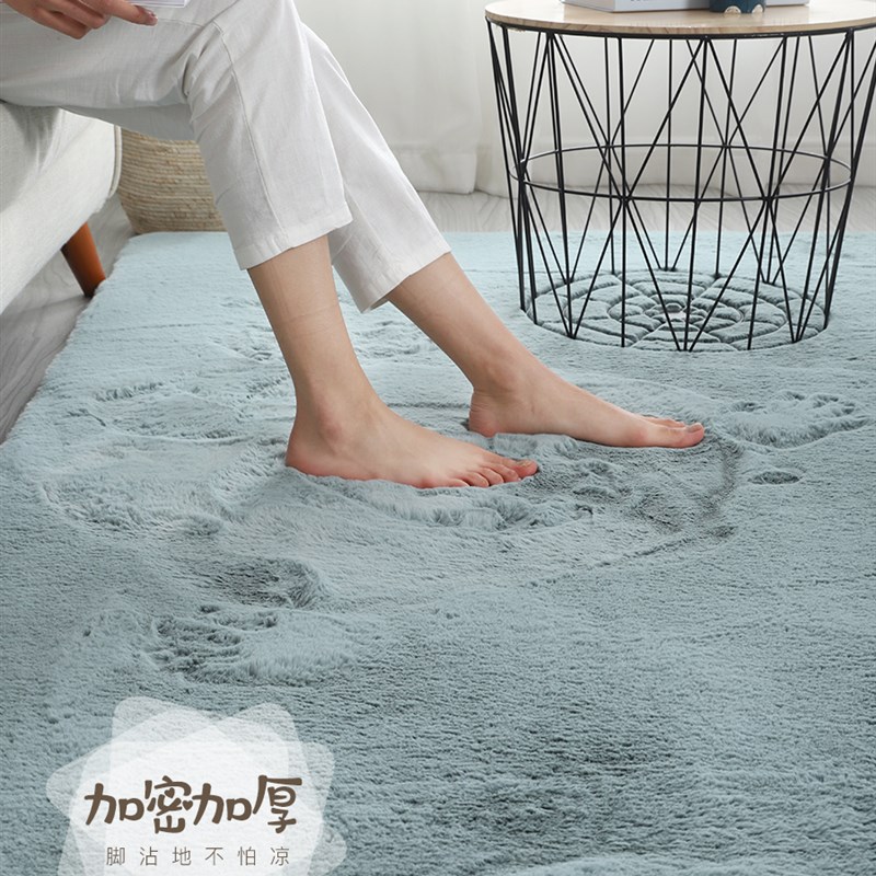 日韩卧室地毯加厚仿兔毛绒床边毯纯色简约长绒毛客厅地垫飘窗定制