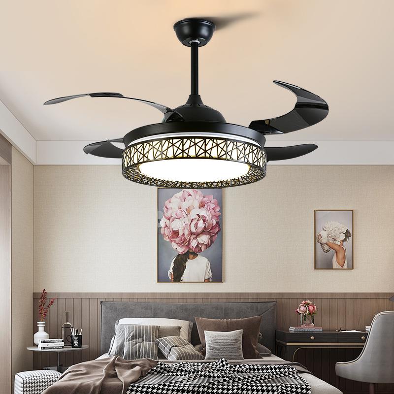 鸟巢隐形风扇大电风扇吊灯客厅餐厅办公室三黑色灯吊扇色662光灯