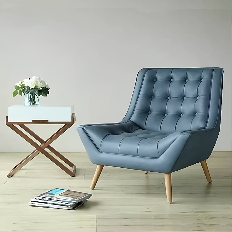 现代休闲客厅皮制椅加脚踏书房躺椅布艺单人小沙发椅卧室阳台懒人