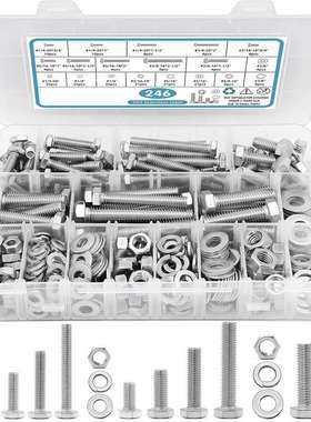 跨境货源246pcs美制304不锈钢外六角螺丝螺栓配螺母平垫组合套装
