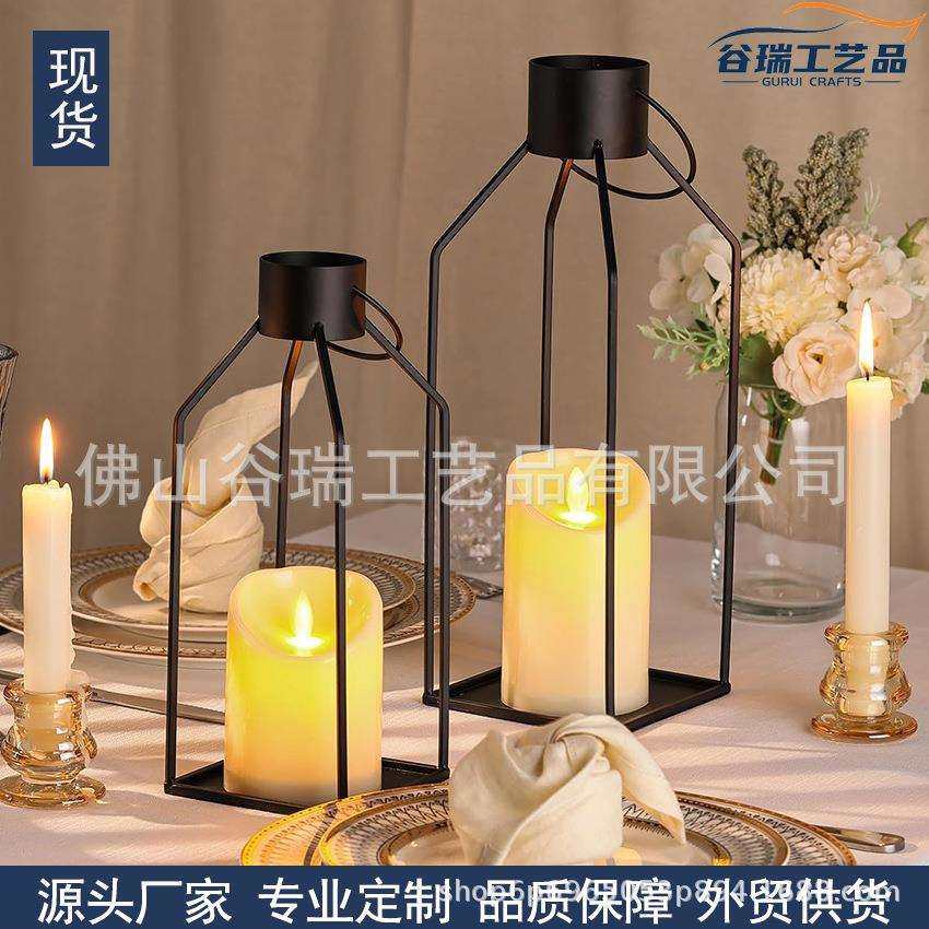 金属烛台几何桌面灯笼摆件带 2个 LED 蜡烛门廊桌子和家居装饰