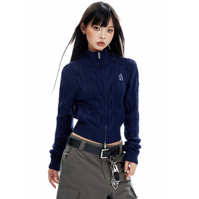 APEA立领开衫修身长袖针织衫毛衣