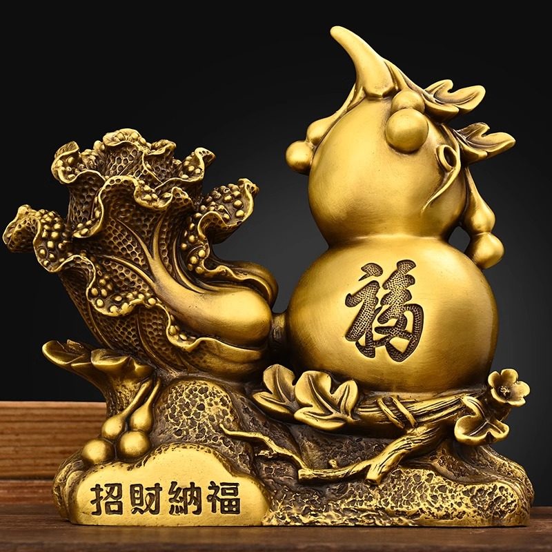 纯黄铜葫芦摆件百财葫芦白菜福禄家用办公室装饰工艺品店铺开业礼