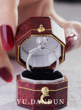 YUDANDUN莫桑戒指50分侧镶蓝钻手捧花钻戒时尚新款小众高级感女