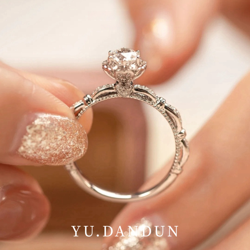 YUDANDUN莫桑戒指50分梦幻公主钻戒独特奢华设计时尚百搭高级感女