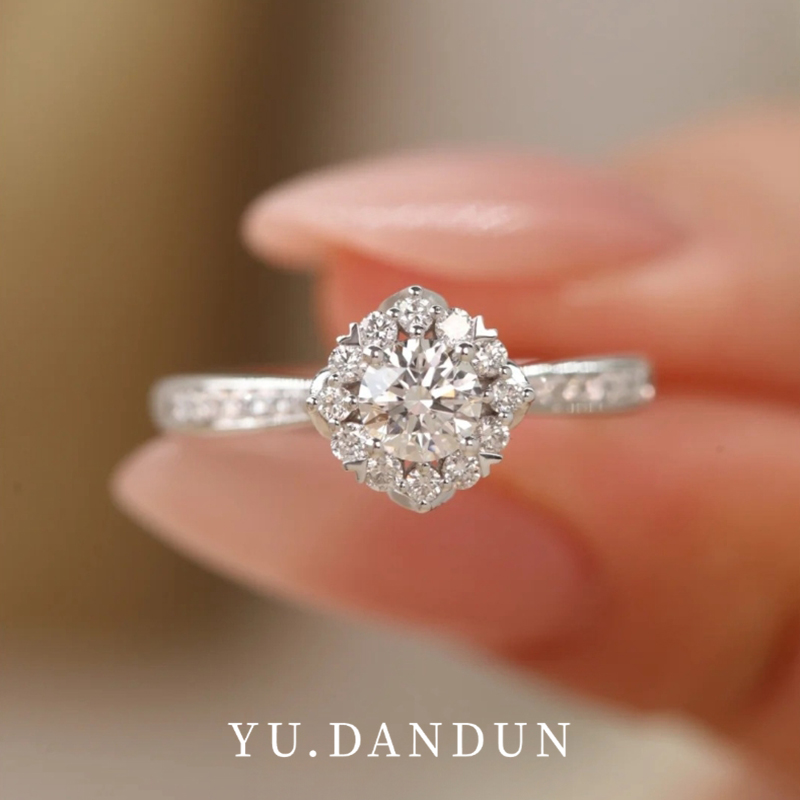 YUDANDUN莫桑戒指80分莲花钻戒满镶满钻结精致奢华婚订婚婚戒女款