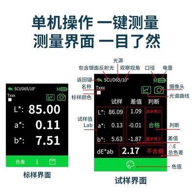 分光色差仪高精度便携式汽车纺织面料塑料油漆色差测试仪