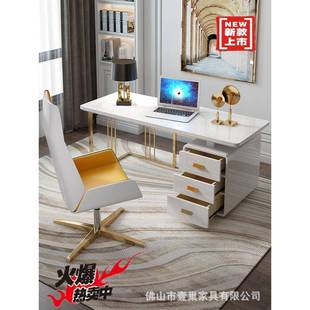 现代简约烤漆办公台桌家用书桌轻奢书桌不锈钢镀钛金总裁电脑桌台