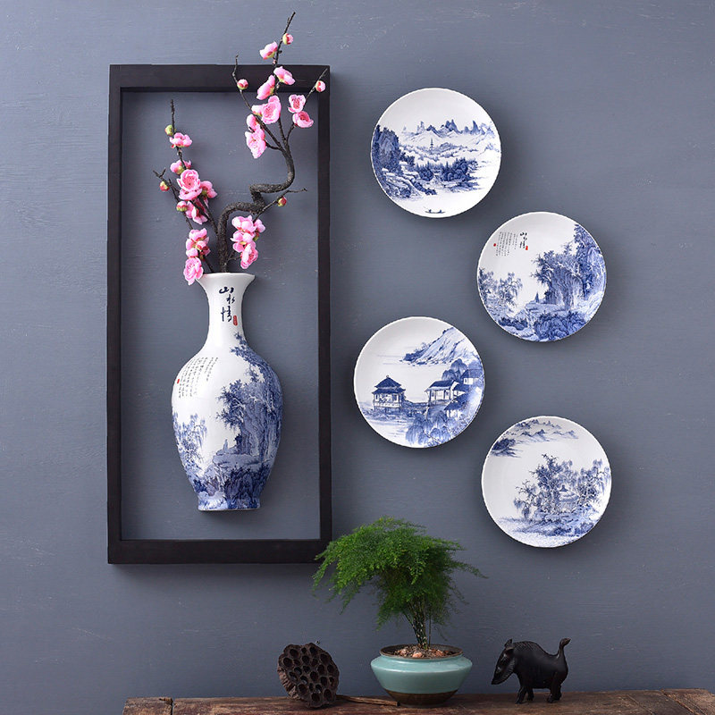 青花瓷挂件墙面装饰壁挂花瓶客厅电视背景墙面装饰房间装饰品玄关,家居饰品,壁饰,淘宝优惠券,粉丝福利购,淘宝优惠卷