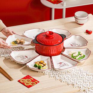 陶瓷团圆拼盘餐具组合家用年夜饭圆桌盘子菜盘套装 新中式 乔迁碗碟