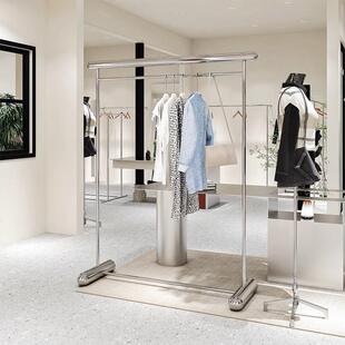 服装店陈列道具展示架不锈钢镜面落地式中岛挂衣架男女童装店货架